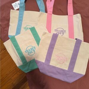 Canvas Tote Bag Set - Pink, Blue, Green, Purple